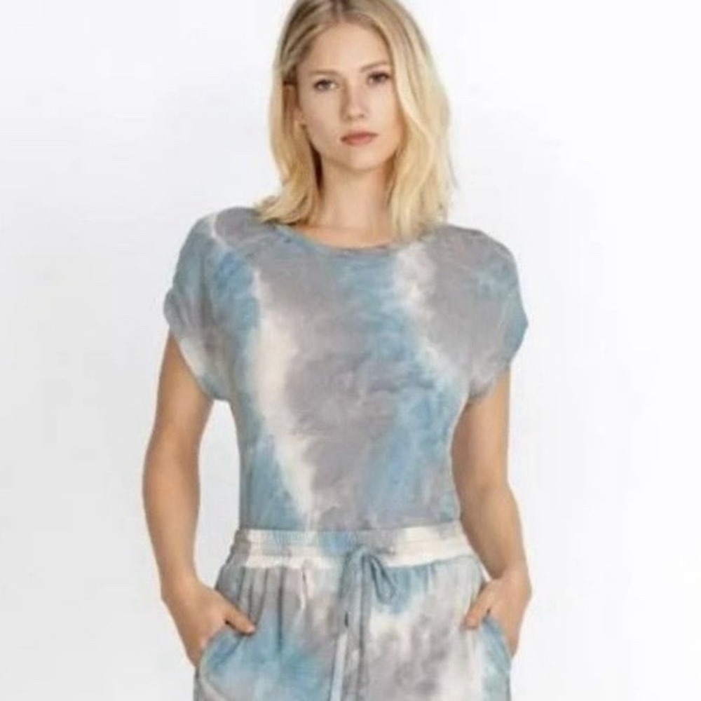 Calme By Johnny Was Rain Blue Tie Dye Lounge Tee Shirt Small ($88) NEW